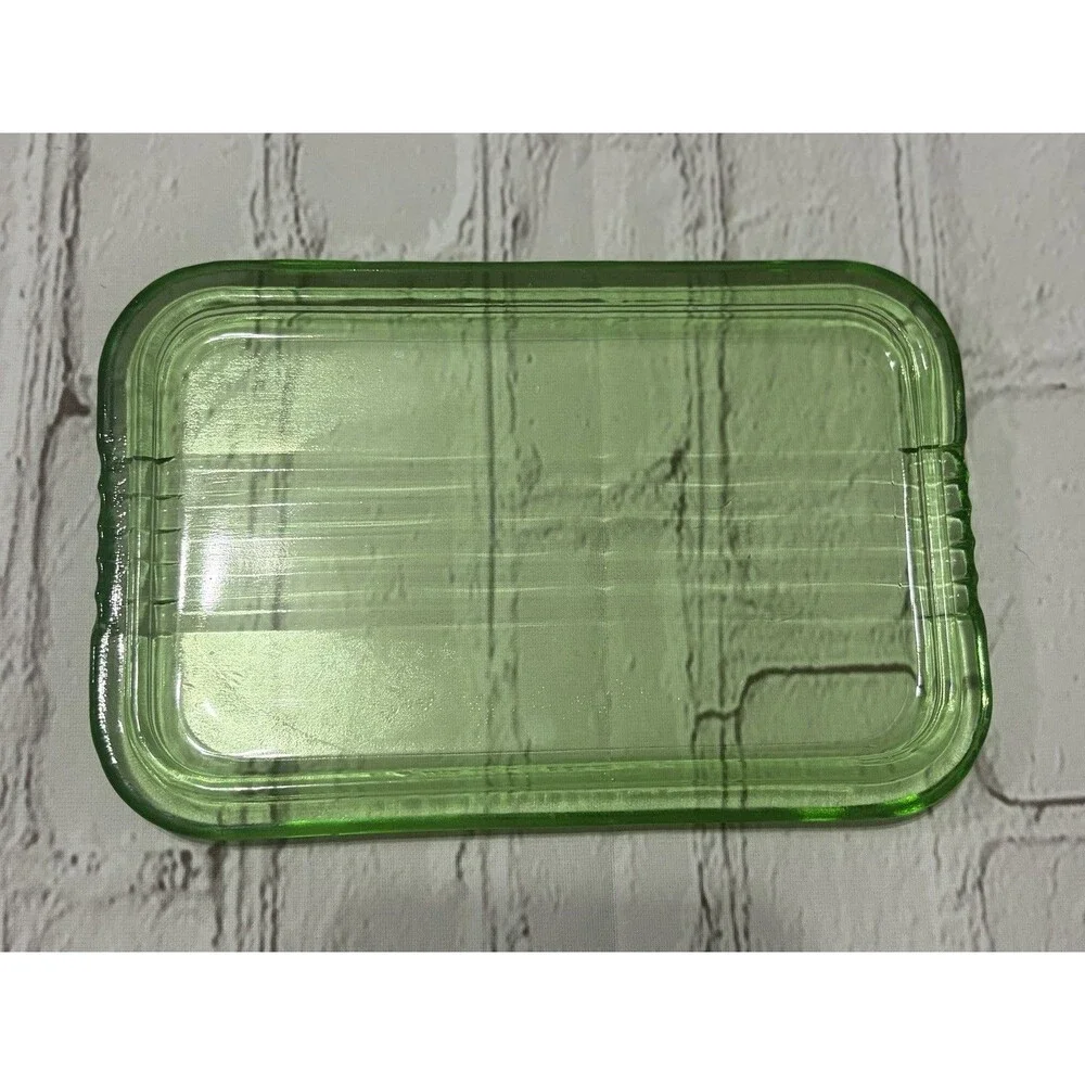 Vintage  Green Uranium Depression Glass 4”  X  6” Refrigerator Dish Lid Only